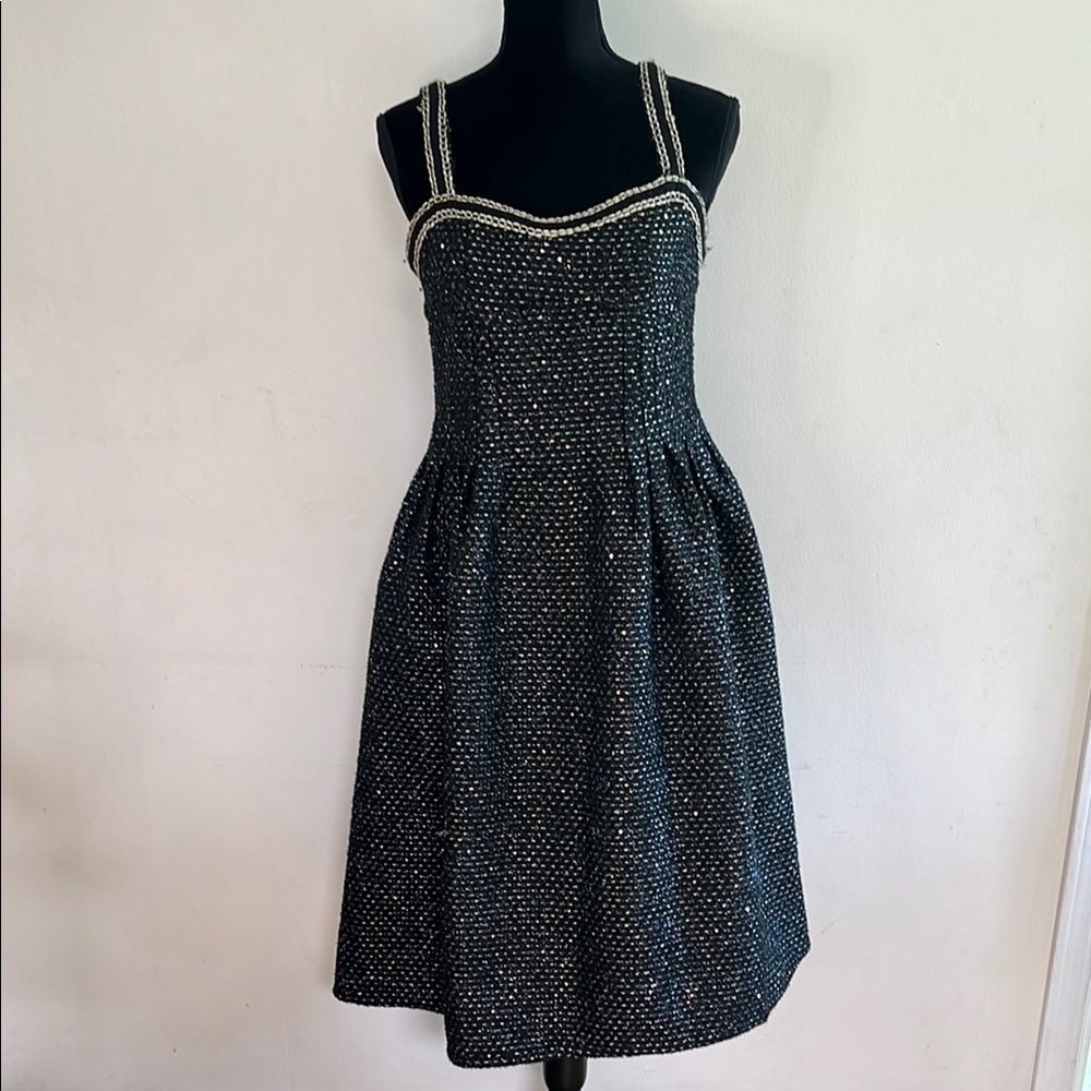 Aconiconi Elegant Black and White Tweed Midi Dress